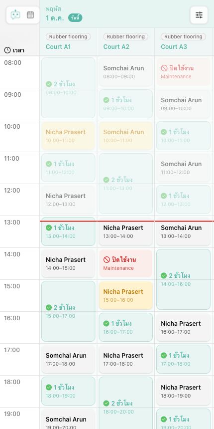มุมมองตารางการจองรายสัปดาห์
